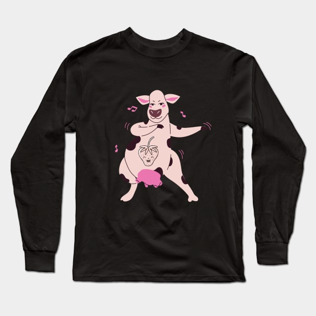 Strawberry Cow Dancing,  Cute , Cartoon Long Sleeve T-Shirt by dsbsoni
